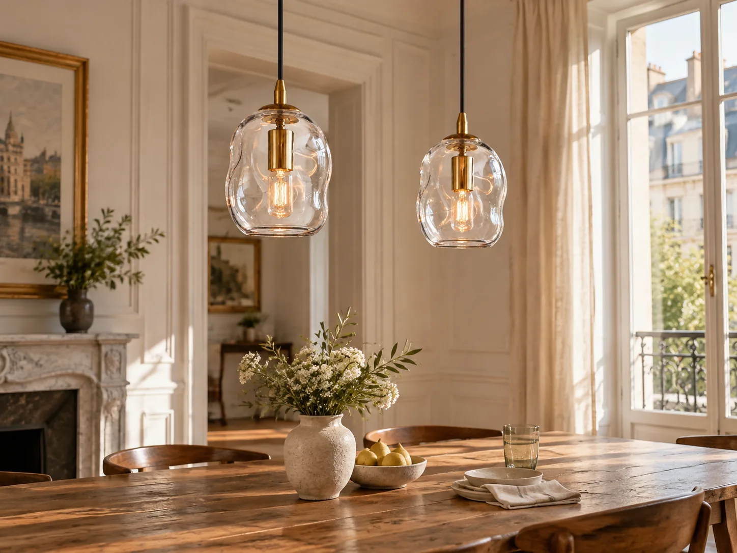 Hand-Blown Glass Globe Pendant with Brass-Finish Canopy - New2609-1024548 interior scene