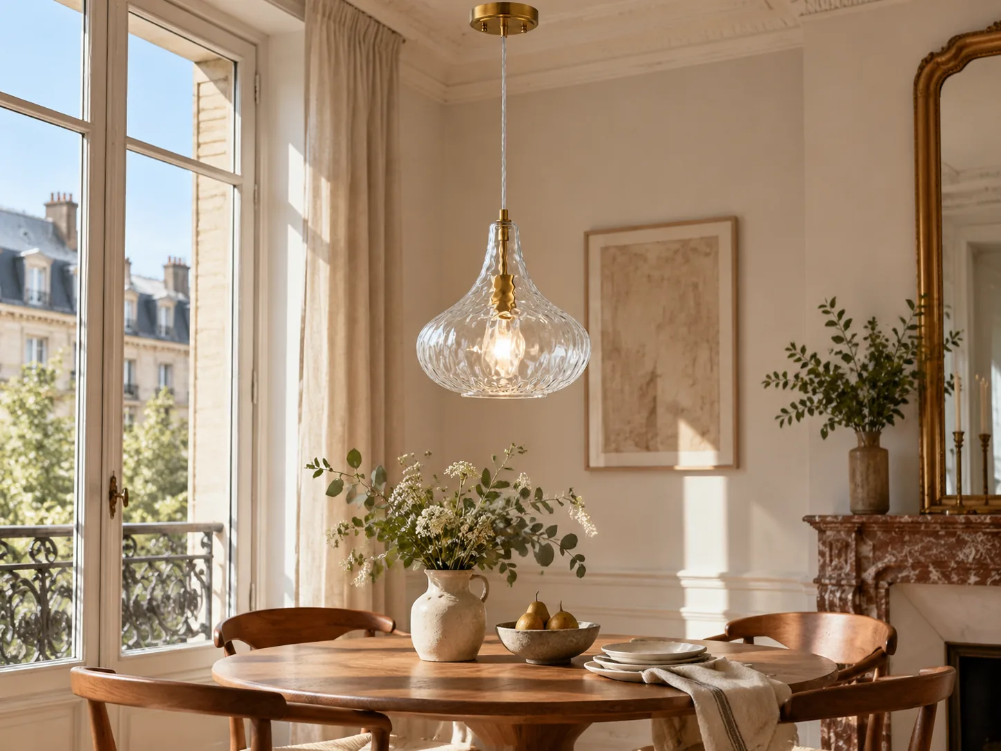 11 inch / 28 cm Vintage Textured Glass Pendant Light with Adjustable Stem - New2609-1024506 interior scene