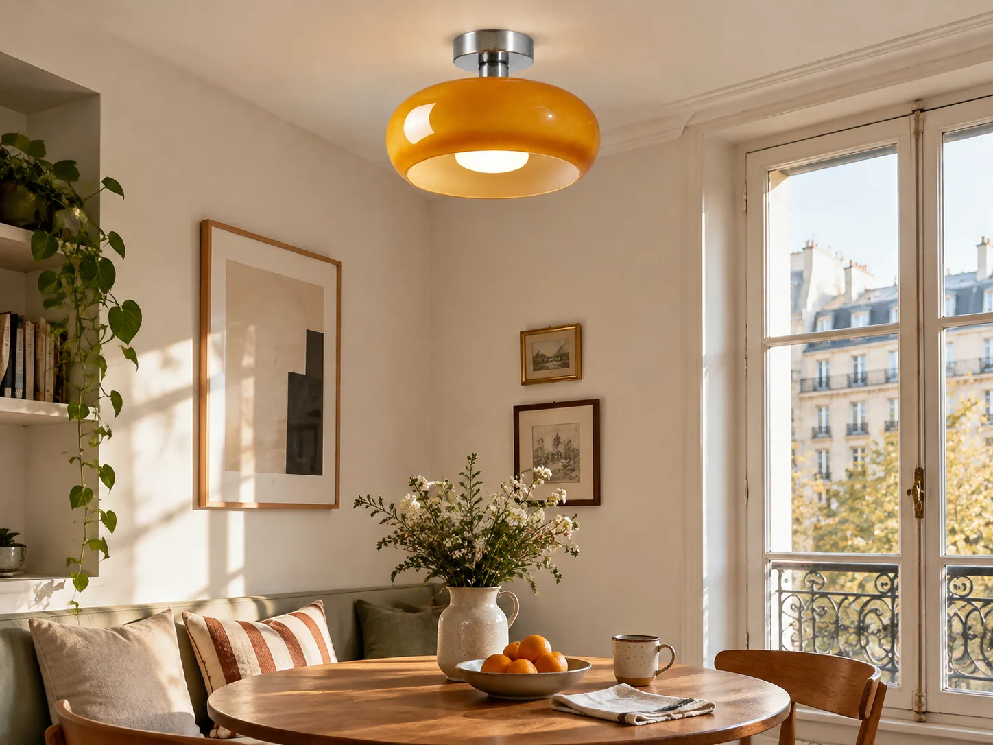 Bauvia Round Glass Ceiling Light with Brass-Finished Mount - New2609-1024653 interior scene