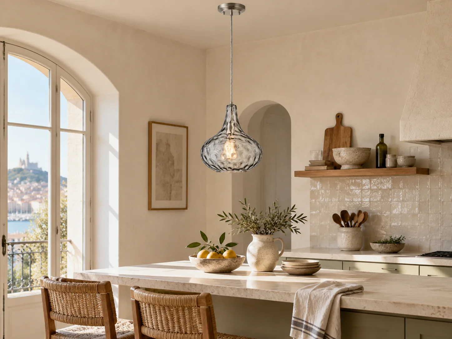 11 inch / 28 cm Vintage Textured Glass Pendant Light with Adjustable Stem - New2609-1024498 interior scene