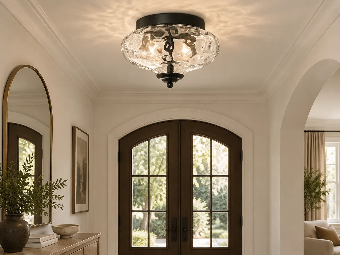 Two-Light Hammered Glass Ceiling Fixture for Low Ceilings - New2609-1024581 interior scene