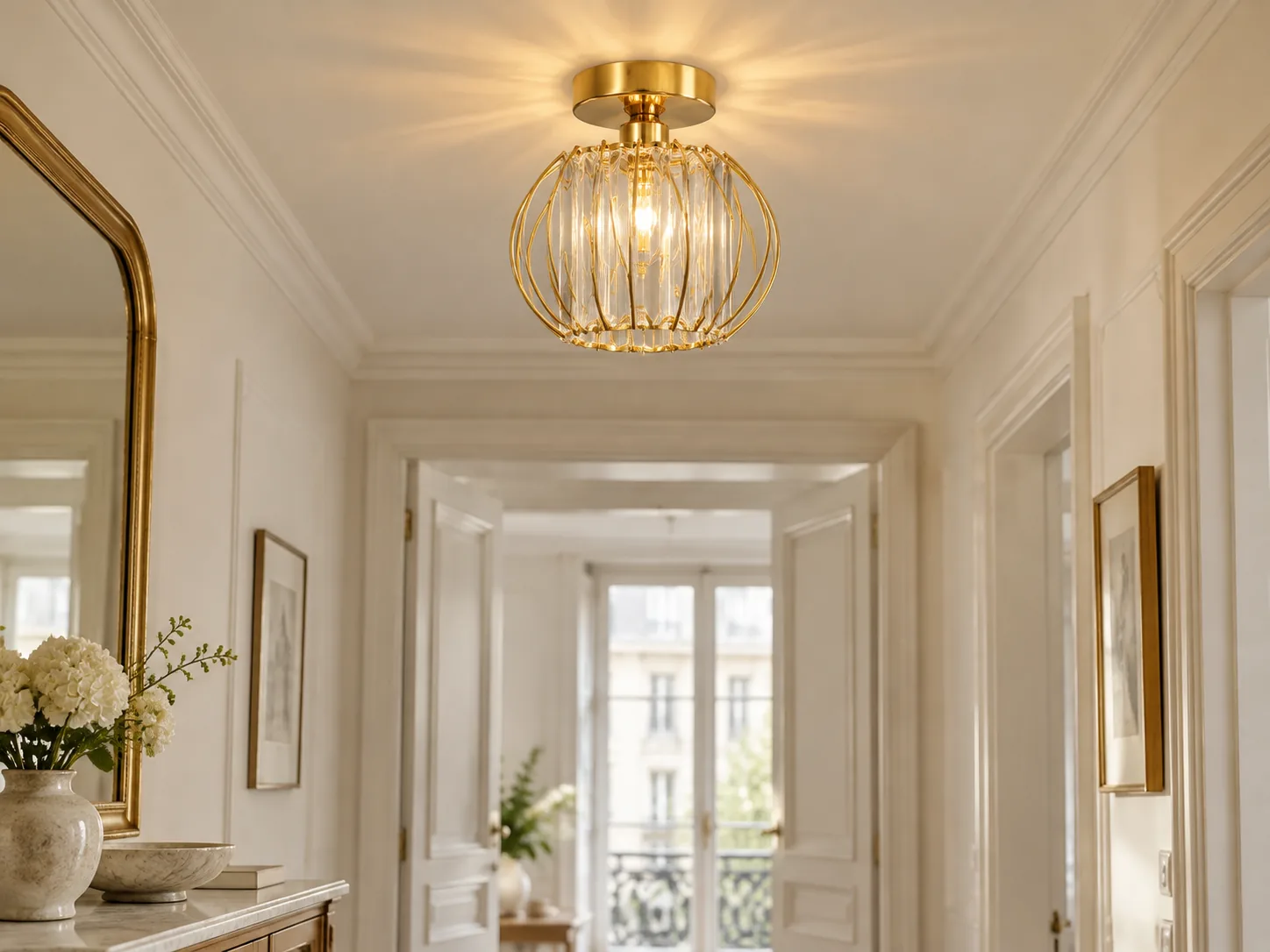 Geometric Cage Semi-Flush Crystal Ceiling Light with Clear Panels - New2609-1024521 interior scene