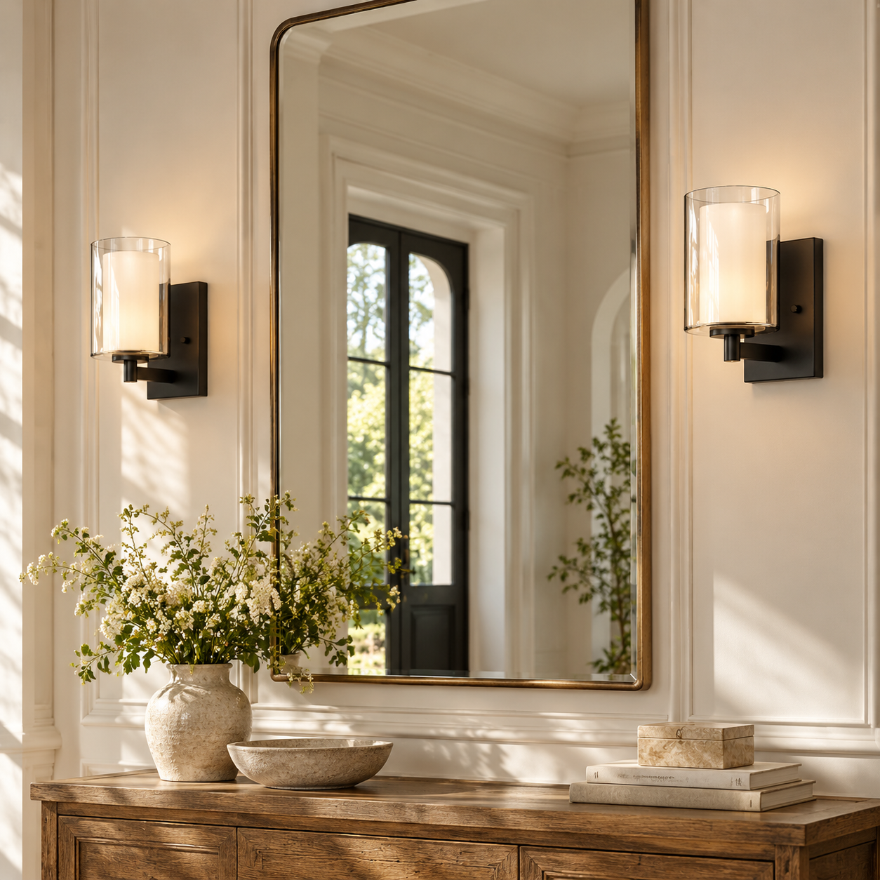 Set of 2 Double-Glass Wall Sconces with Reversible Mounting - New2609-1024570 scene 4