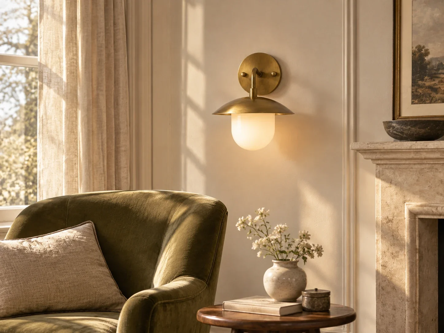 Brass-Finish Wall Sconce with Frosted White Glass Globe - New2609-1024412 scene 4