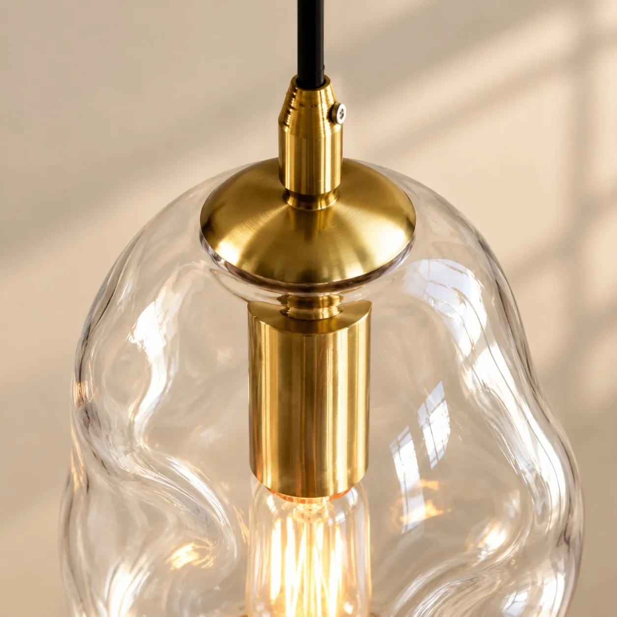 Hand-Blown Glass Globe Pendant with Brass-Finish Canopy