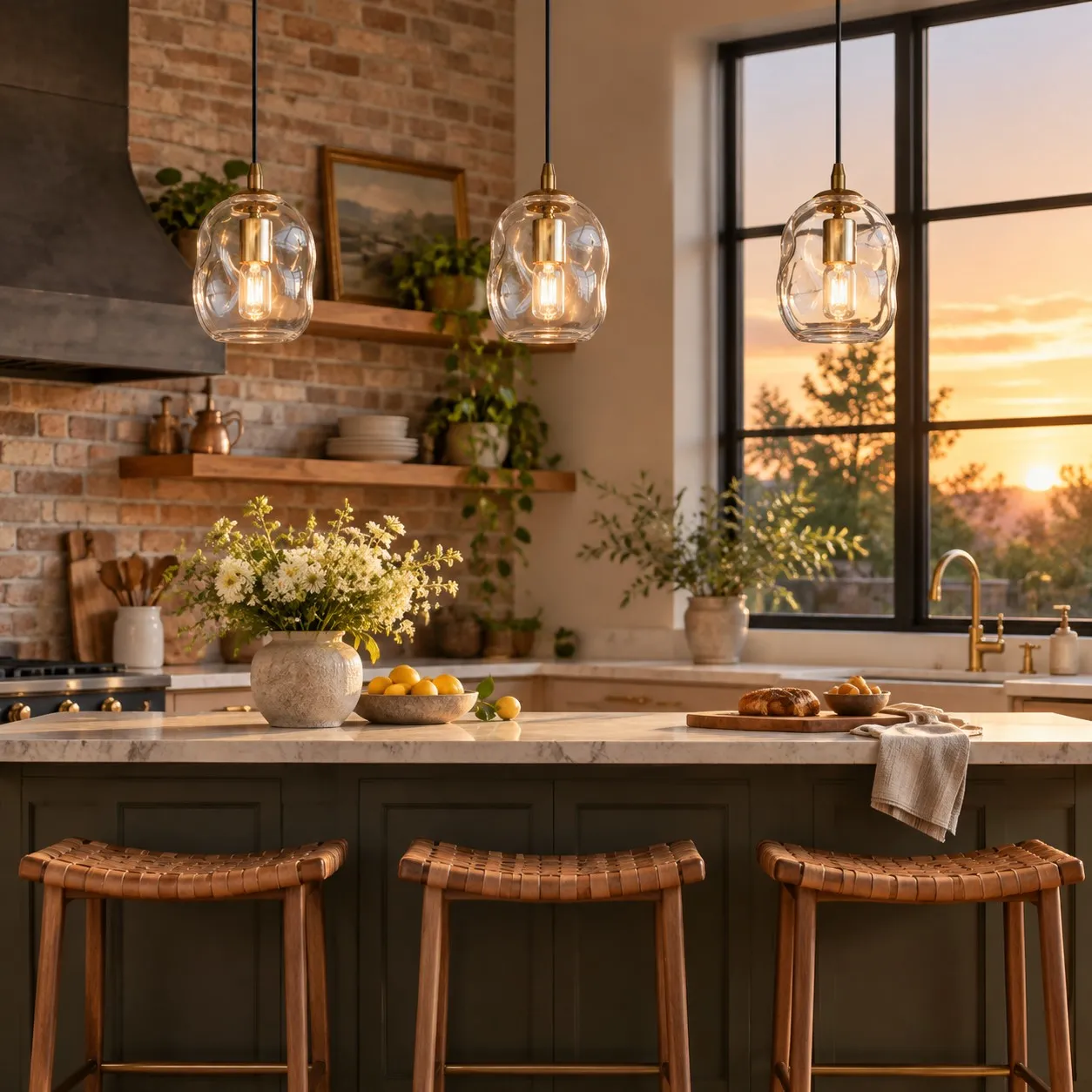 Hand-Blown Glass Globe Pendant with Brass-Finish Canopy