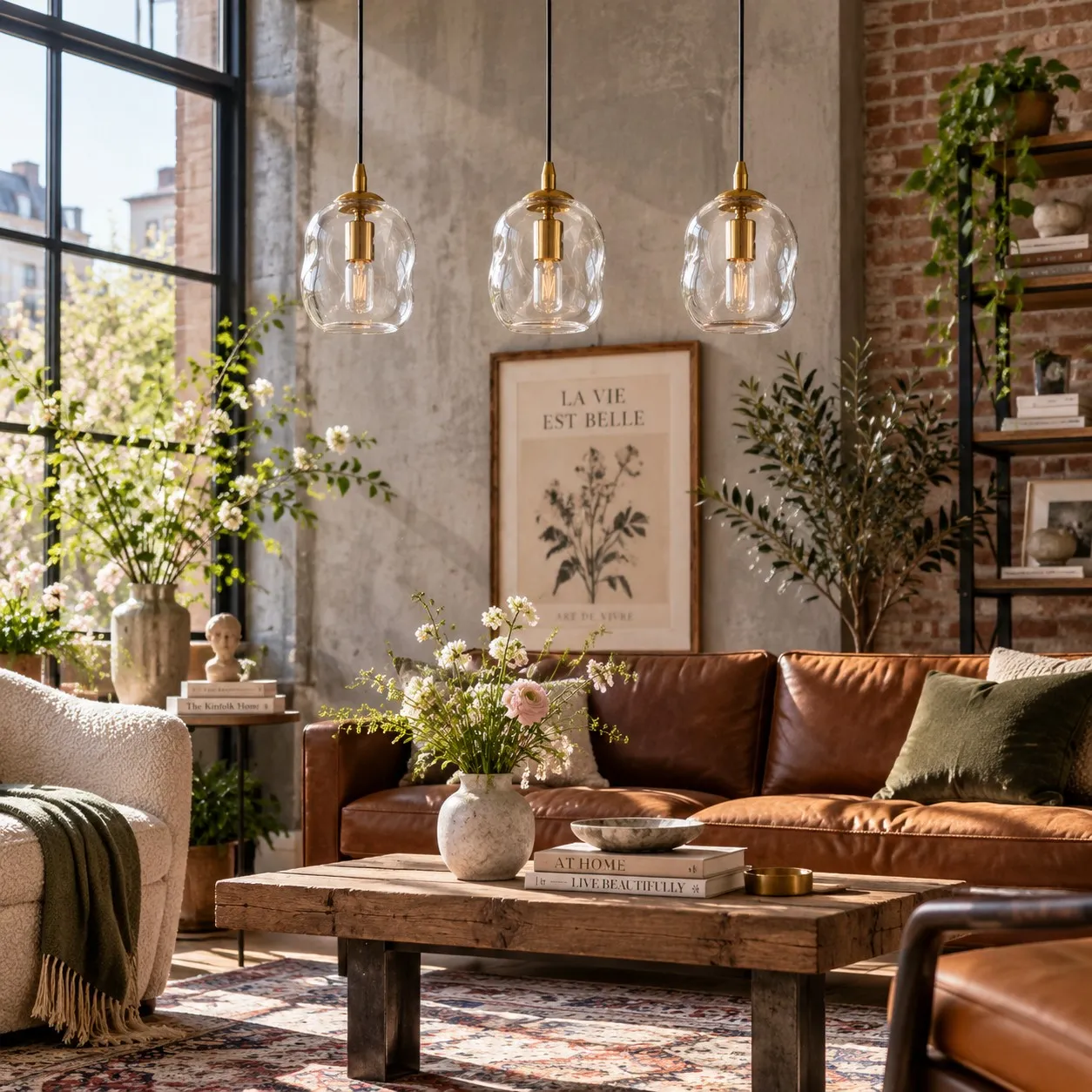Hand-Blown Glass Globe Pendant with Brass-Finish Canopy