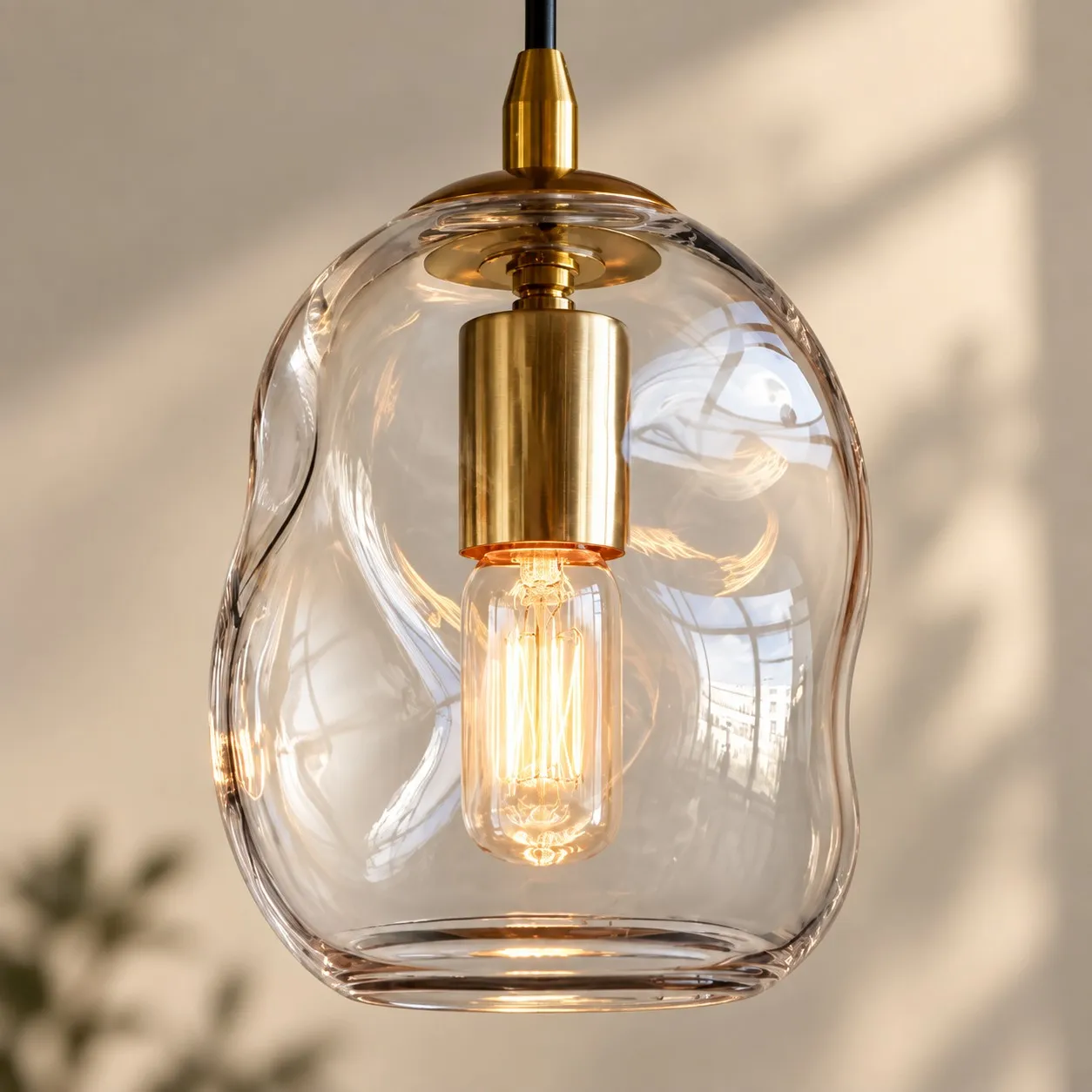 Hand-Blown Glass Globe Pendant with Brass-Finish Canopy