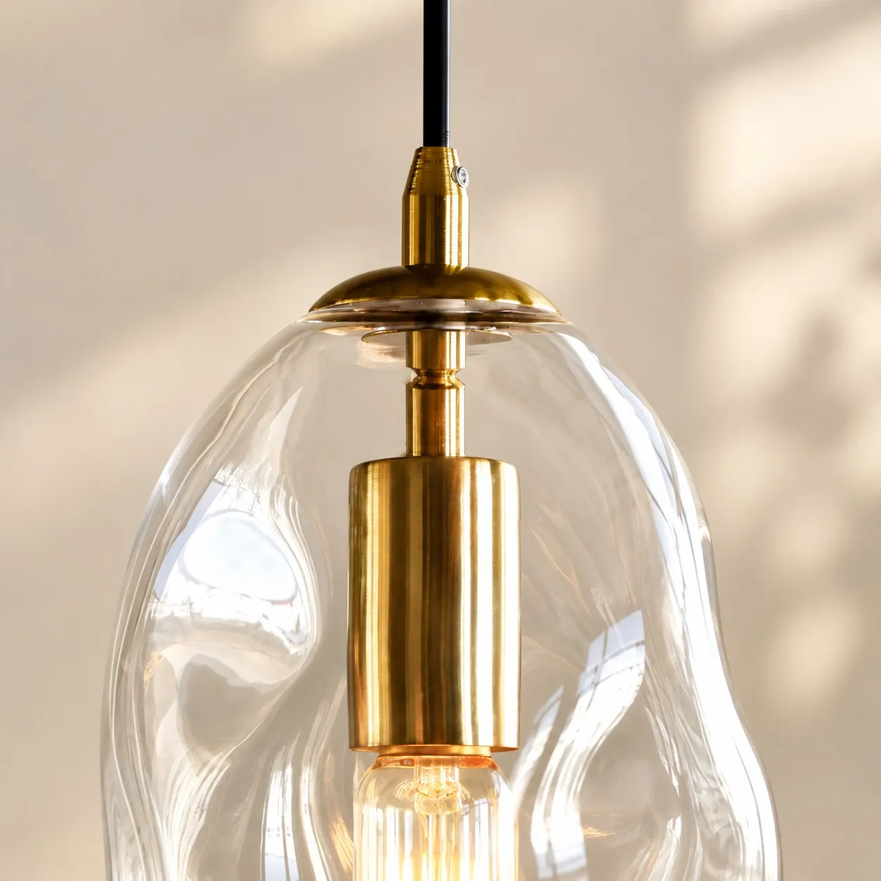 Hand-Blown Glass Globe Pendant with Brass-Finish Canopy