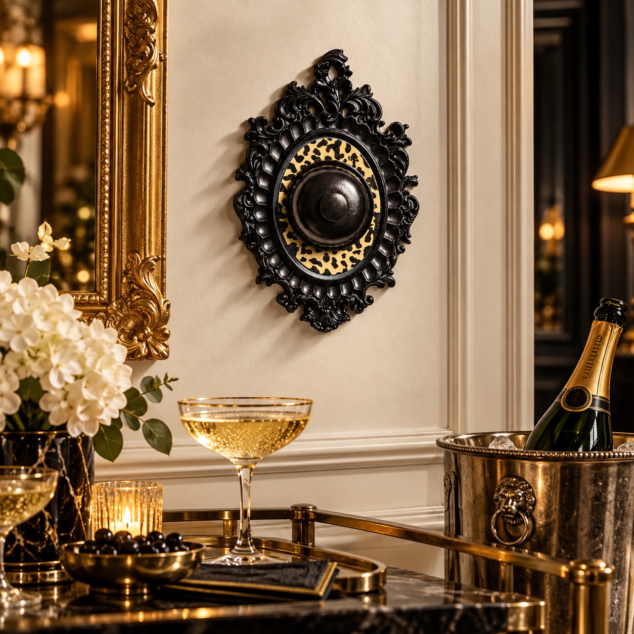 Black leopard wall bell in a bar