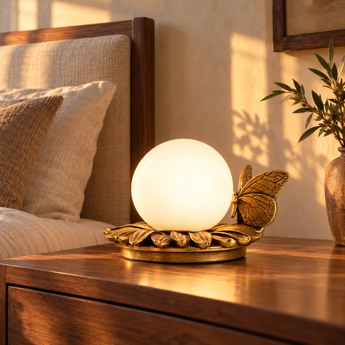 Brass Butterfly Globe Lamp for a Side Table