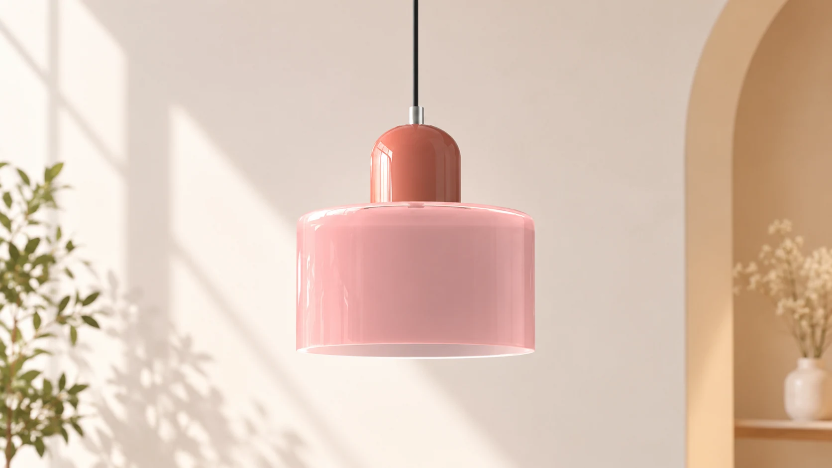 Nordic Morandi Cylinder Glass Pendant Light S66 in a warm interior scene