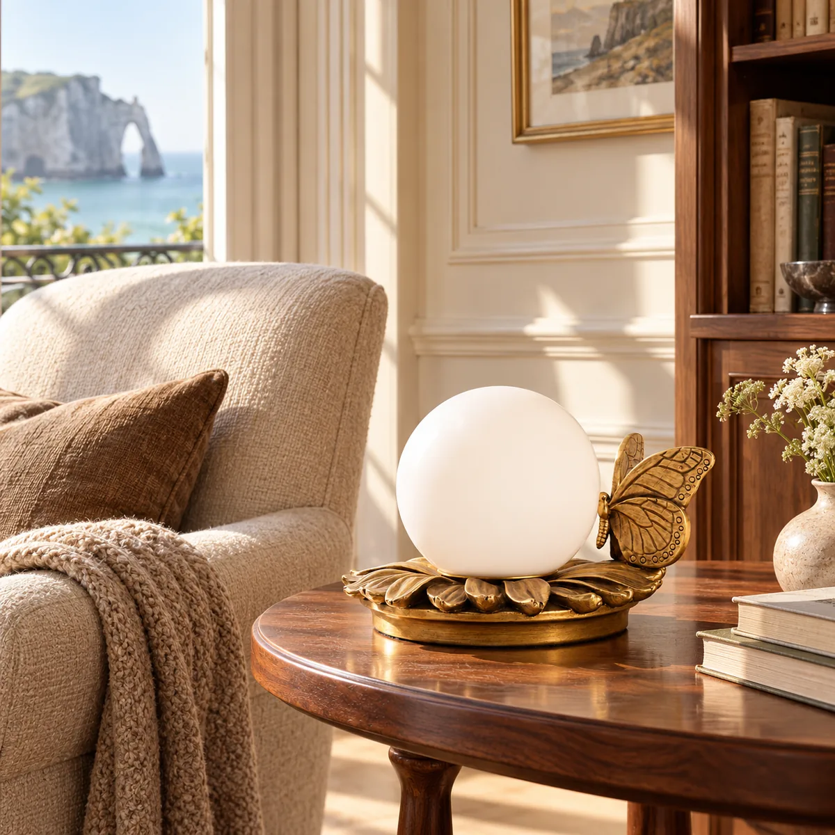 Brass Butterfly Globe Lamp for a Side Table