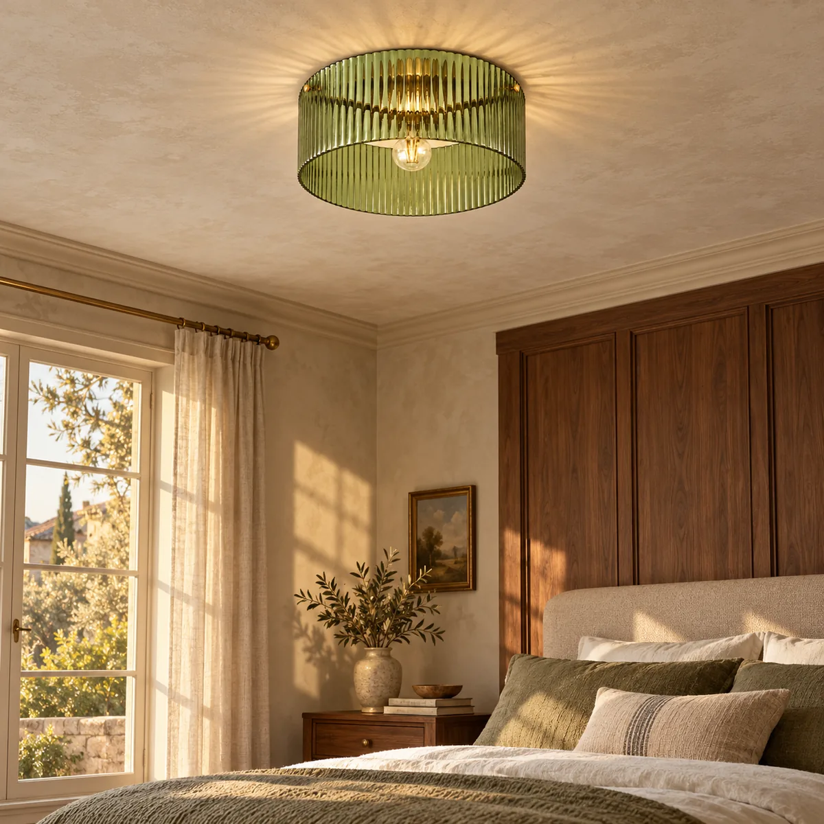 Ribbed-Glass Flush Drum with a Brass Interior