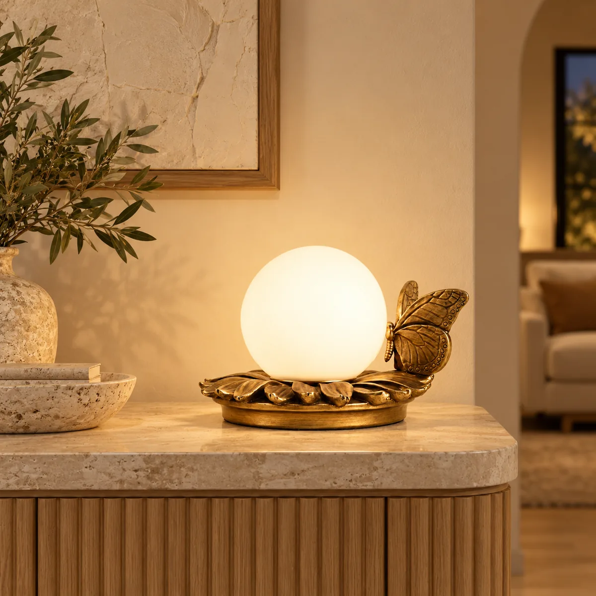 Brass Butterfly Globe Lamp for a Side Table
