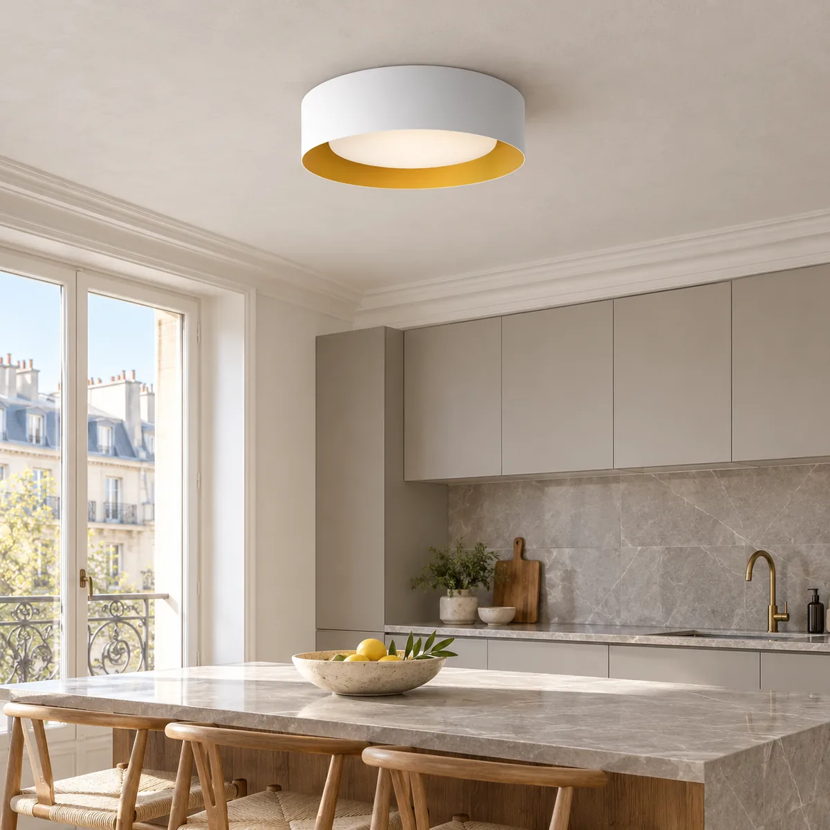 Low Frosted-Drum Semi-Flush, 15.7 Inches Wide