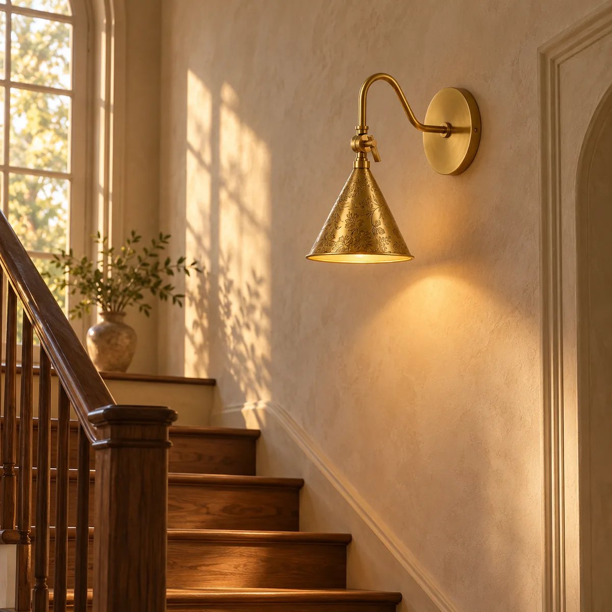 Etched Floral Cone Sconce in a Brass Finish