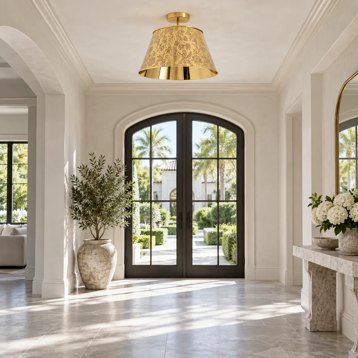 Antique-Brass Floral Flush Light for the Ceiling