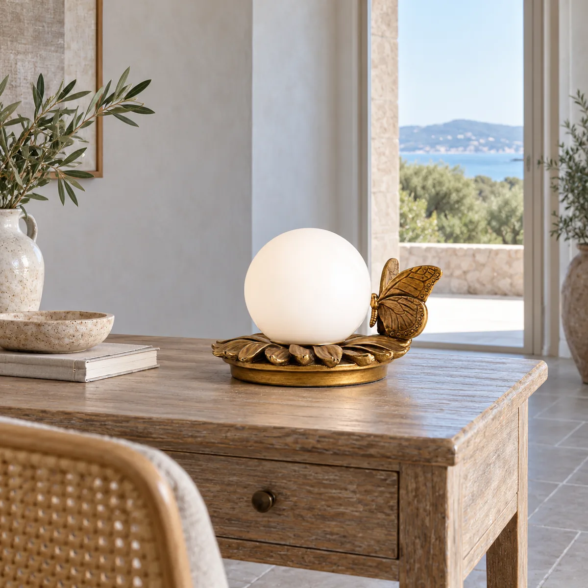Brass Butterfly Globe Lamp for a Side Table