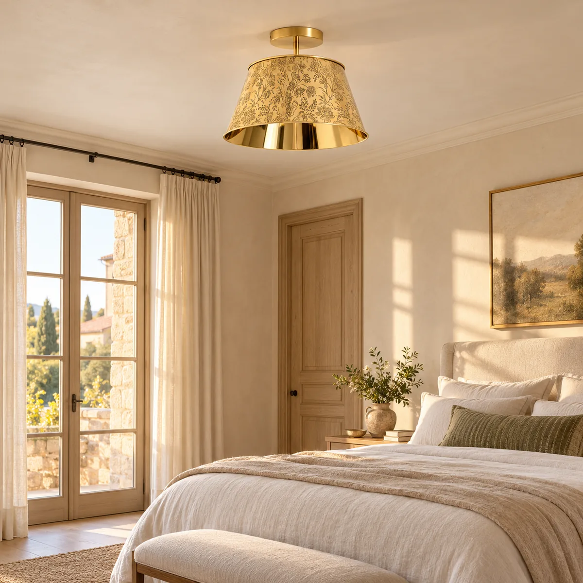 Antique-Brass Floral Flush Light for the Ceiling