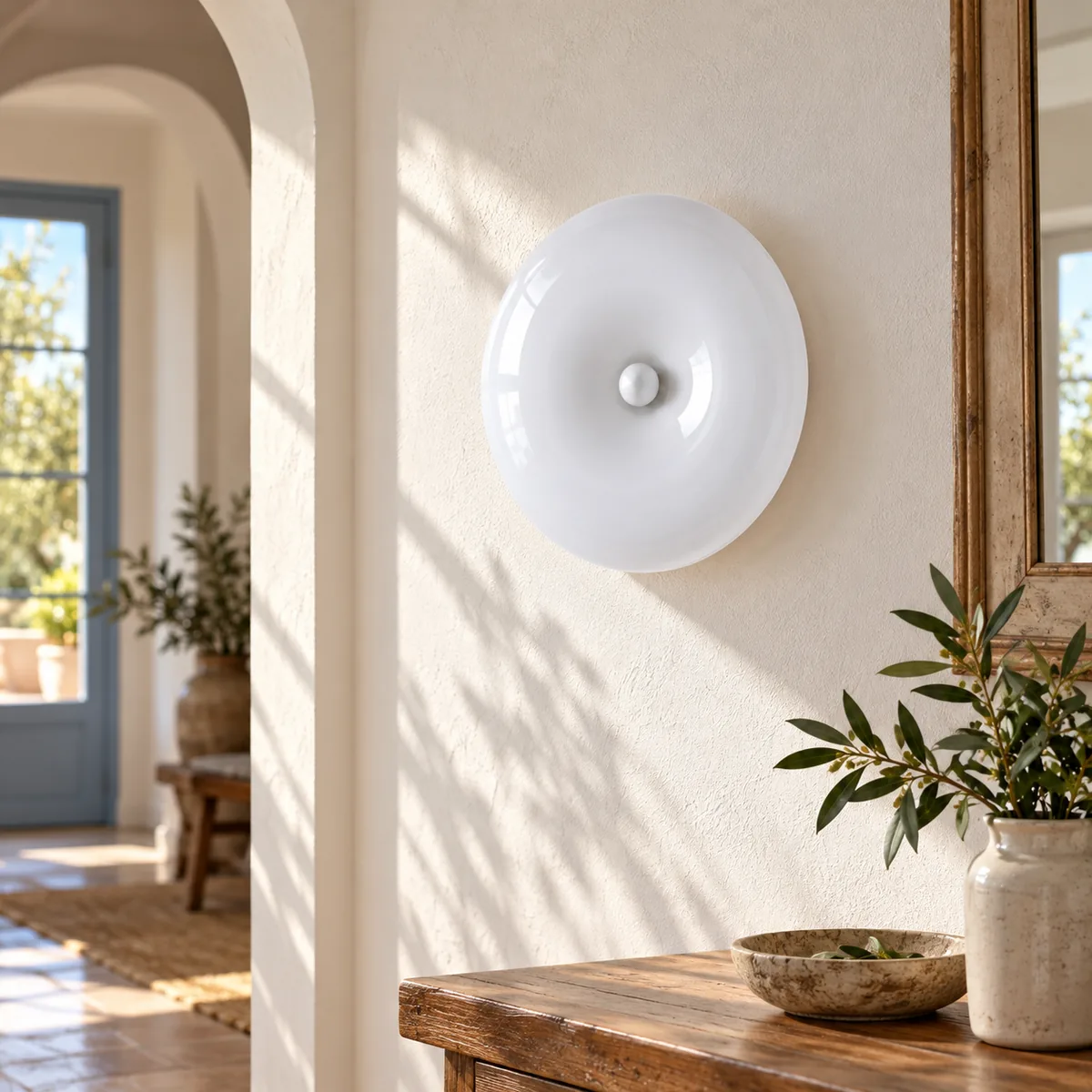 Shallow Mouth-Blown Glass Disc Light
