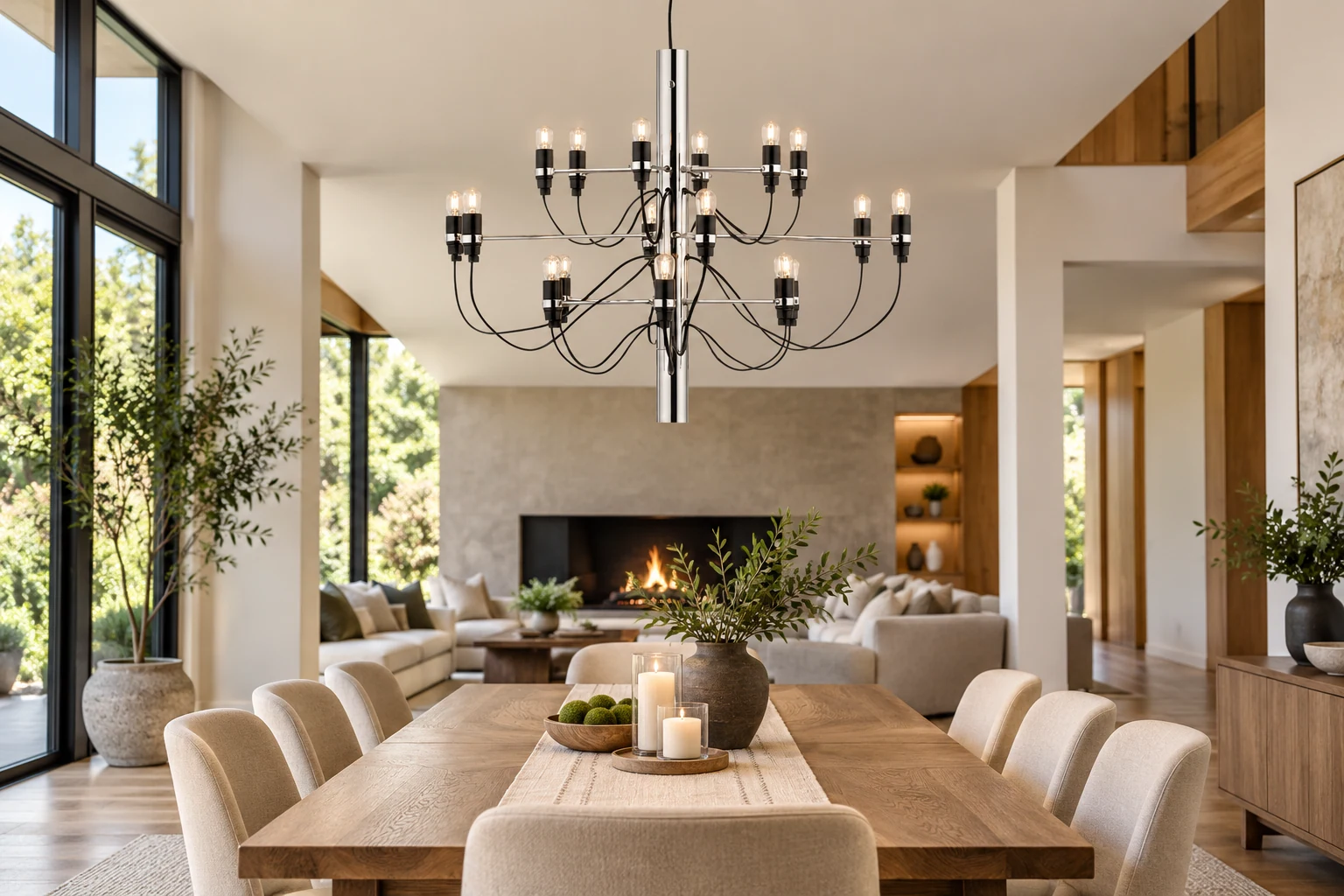 Tendrila chandelier shown with surrounding furniture for room-scale context