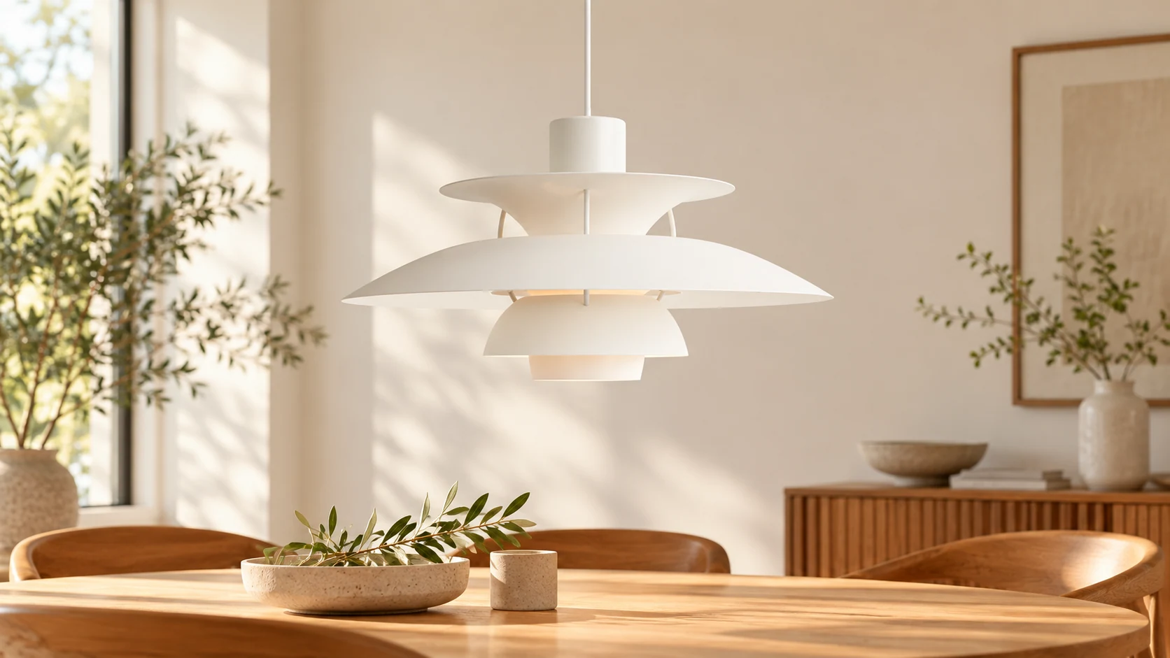 Danish multi-layer metal pendant light S107 in a dining setting