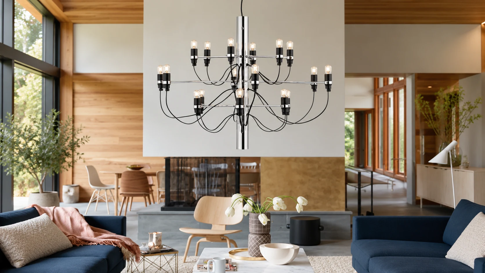 Tendrila chandelier suspended in a contemporary residential interior