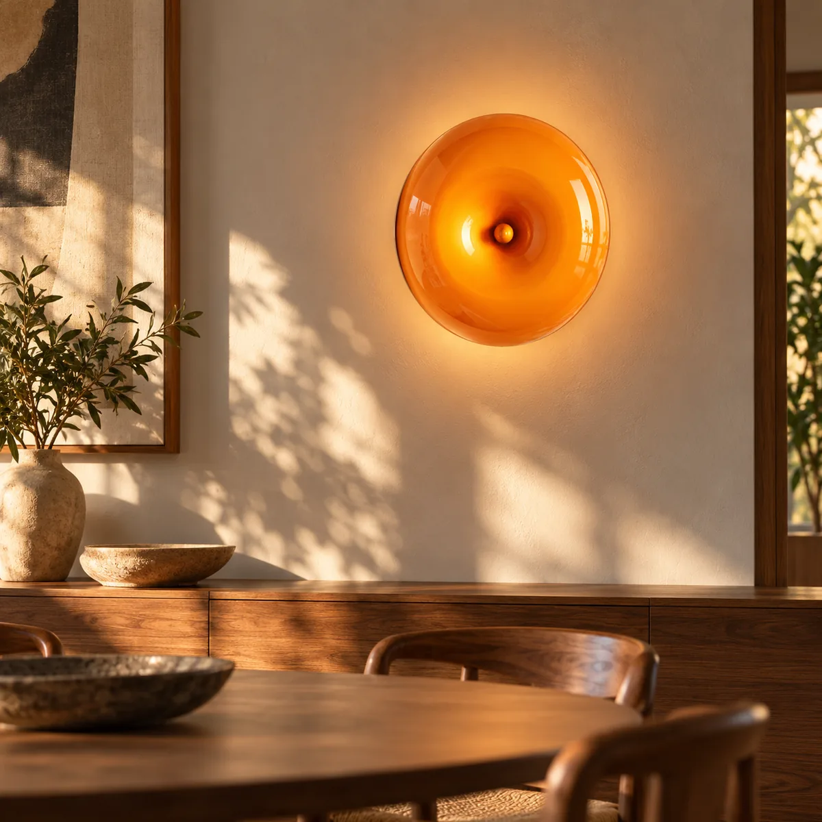 Shallow Mouth-Blown Glass Disc Light