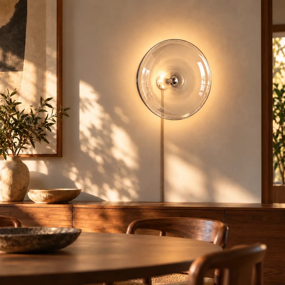 Shallow Mouth-Blown Glass Disc Light