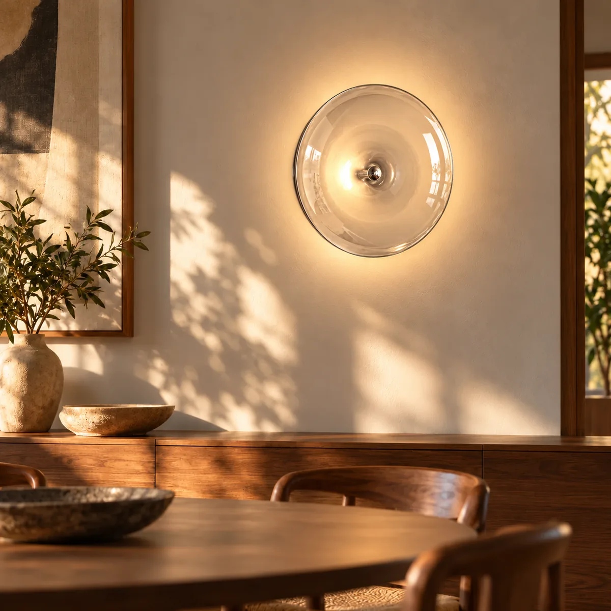 Shallow Mouth-Blown Glass Disc Light